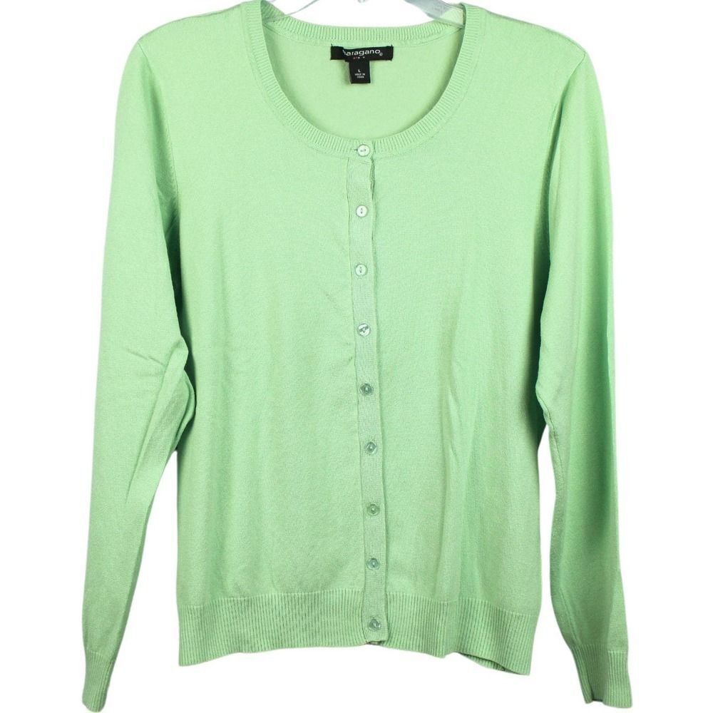 Sharagano Women's Cardigan Sweater Button Closure Yellow-Green Size Large